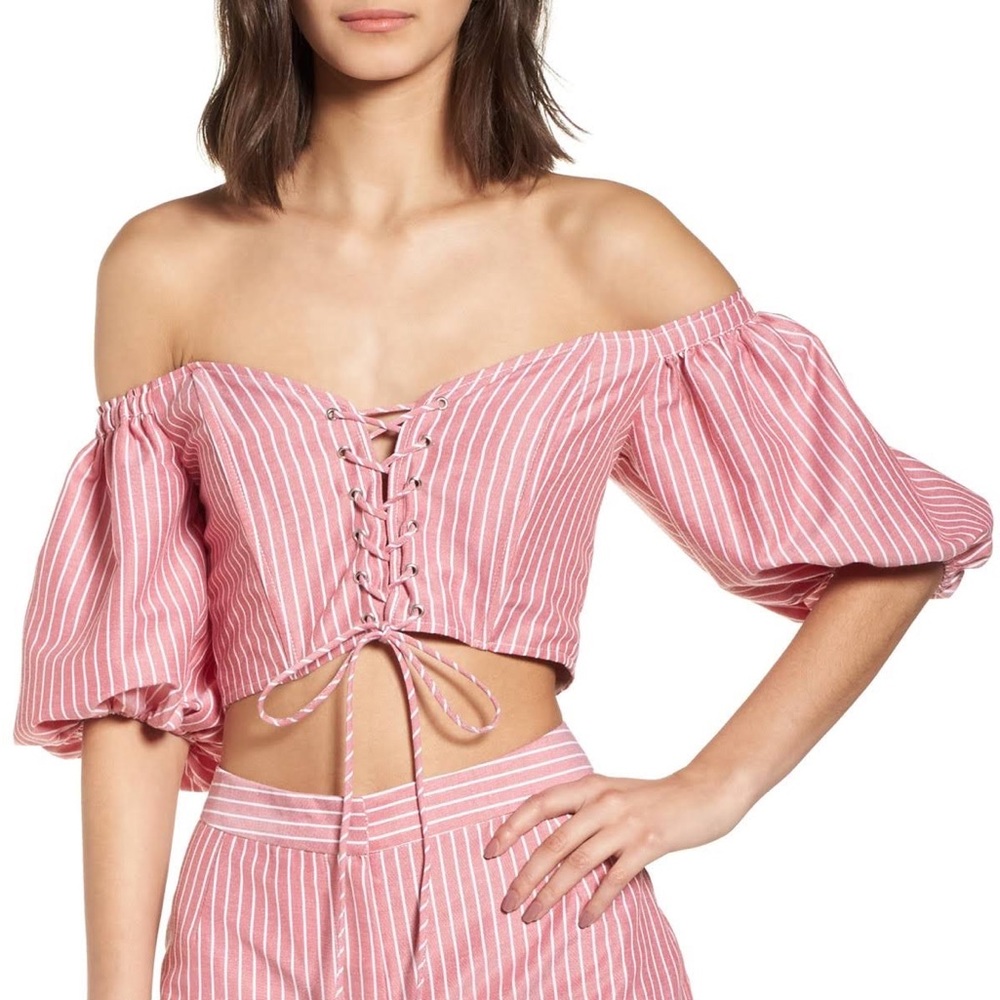 Wayf Puff Sleeve Corset Top Size XSmall